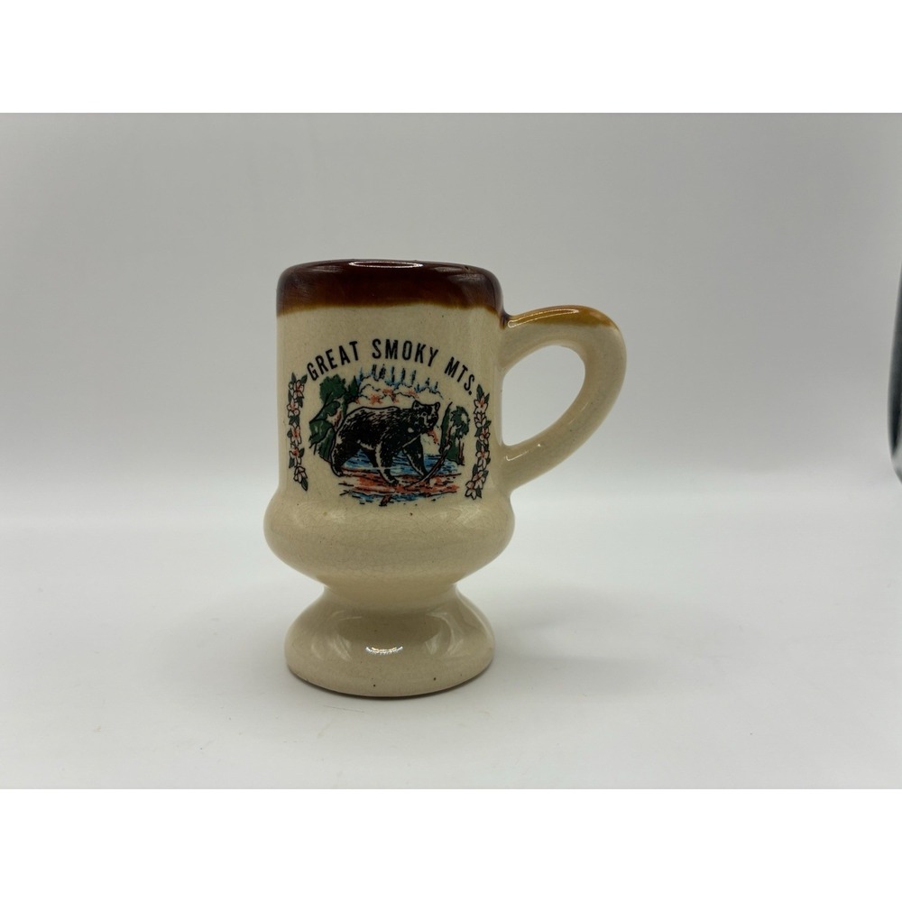 Shot Glass Mini Pedestal Stein Great Smokey Mountains Tennessee Bear Tourist VTG
